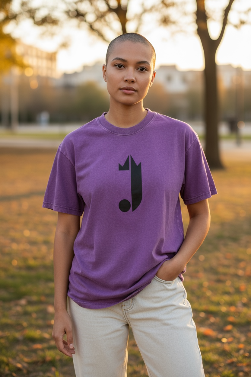 J Logo T-Shirt (Washed Out Purple) Black J Logo