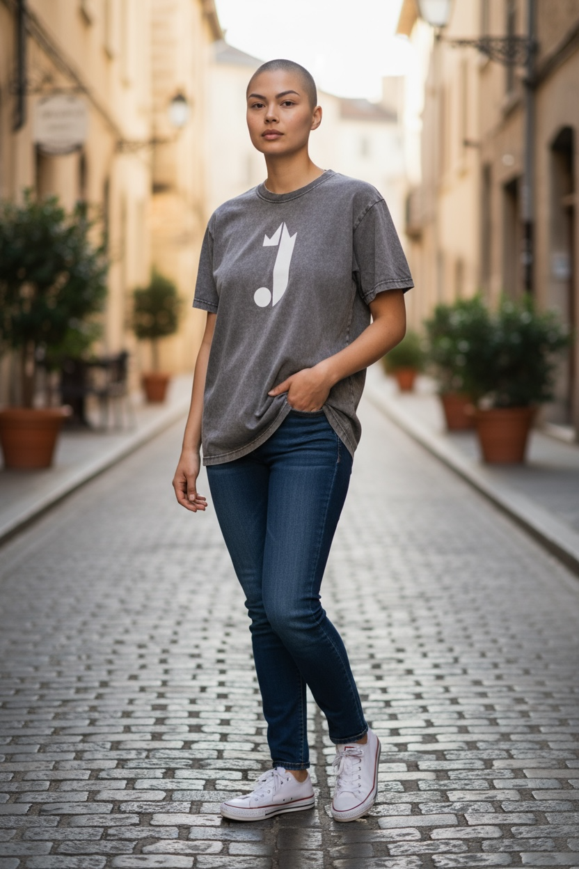 J Logo T-Shirt (Washed Out Grey White Logo)