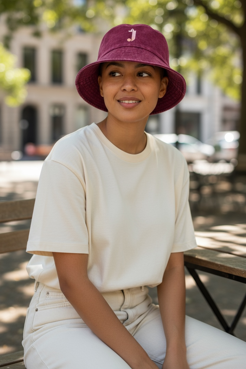 J Bucket Hat (Burgundy Washed Out)