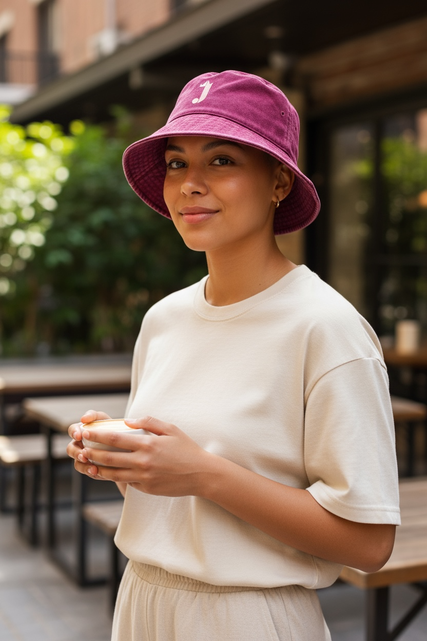 J Bucket Hat (Burgundy Washed Out)