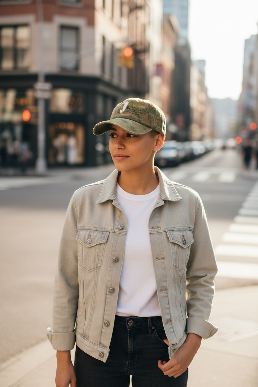 1 of 1 J Baseball Cap (Green & Beige)