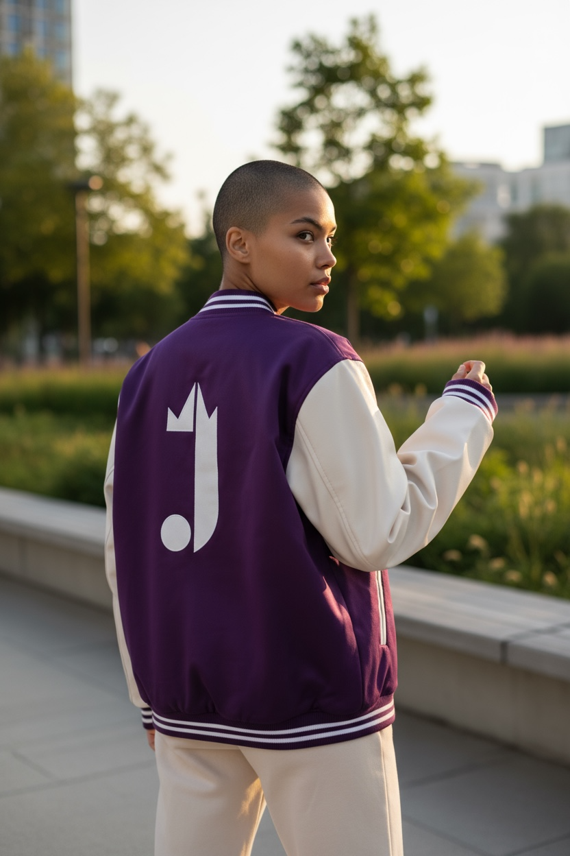 J King of R&B Varsity Sweater Jacket  (Purple, White)