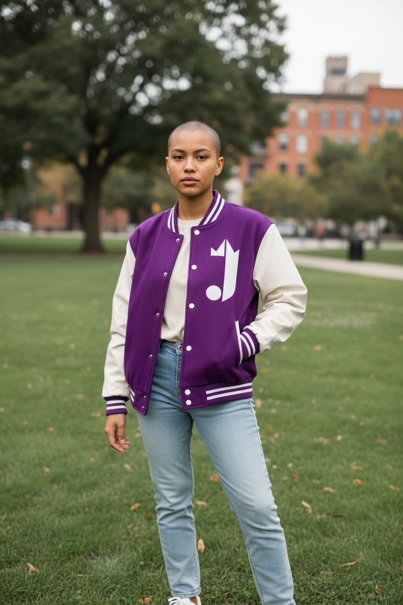 J King of R&B Varsity Sweater Jacket  (Purple, White)