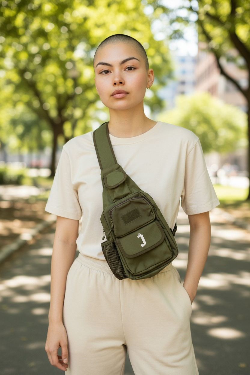 J King of R&B Crossbody Sling Nylon Bag (Army Green)
