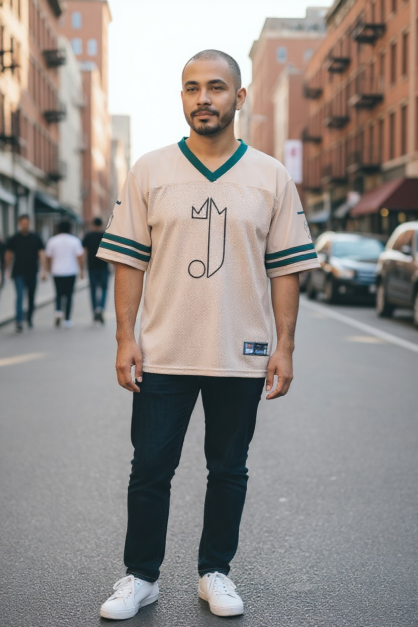 J Logo King of R&B Jersey (Beige, Green)