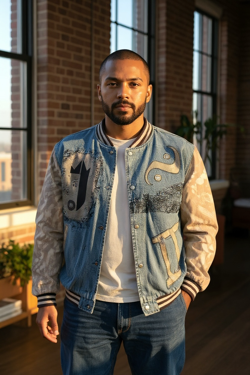 1 0f 1 J King of R&B Varsity Jean Jacket (Blue, Beige, Black)